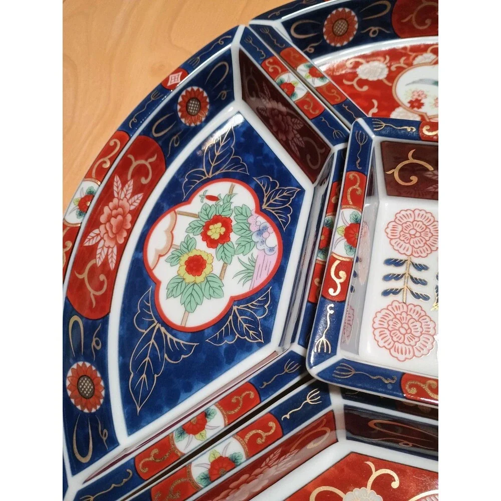 Dynasty Imari 5 Section Divided Server Lazy Susan Revolving Appetizer Platter